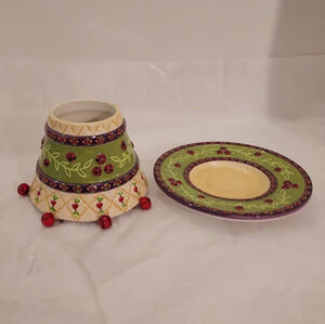 Yankee Candle Christmas Jingle Bell & Quilt Small Jar Shade and Matching Plate